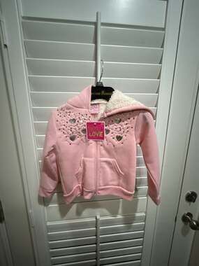 Real Love Sequin Heart Zip-Up Hoodie Size 2T Pink Sherpa Lined